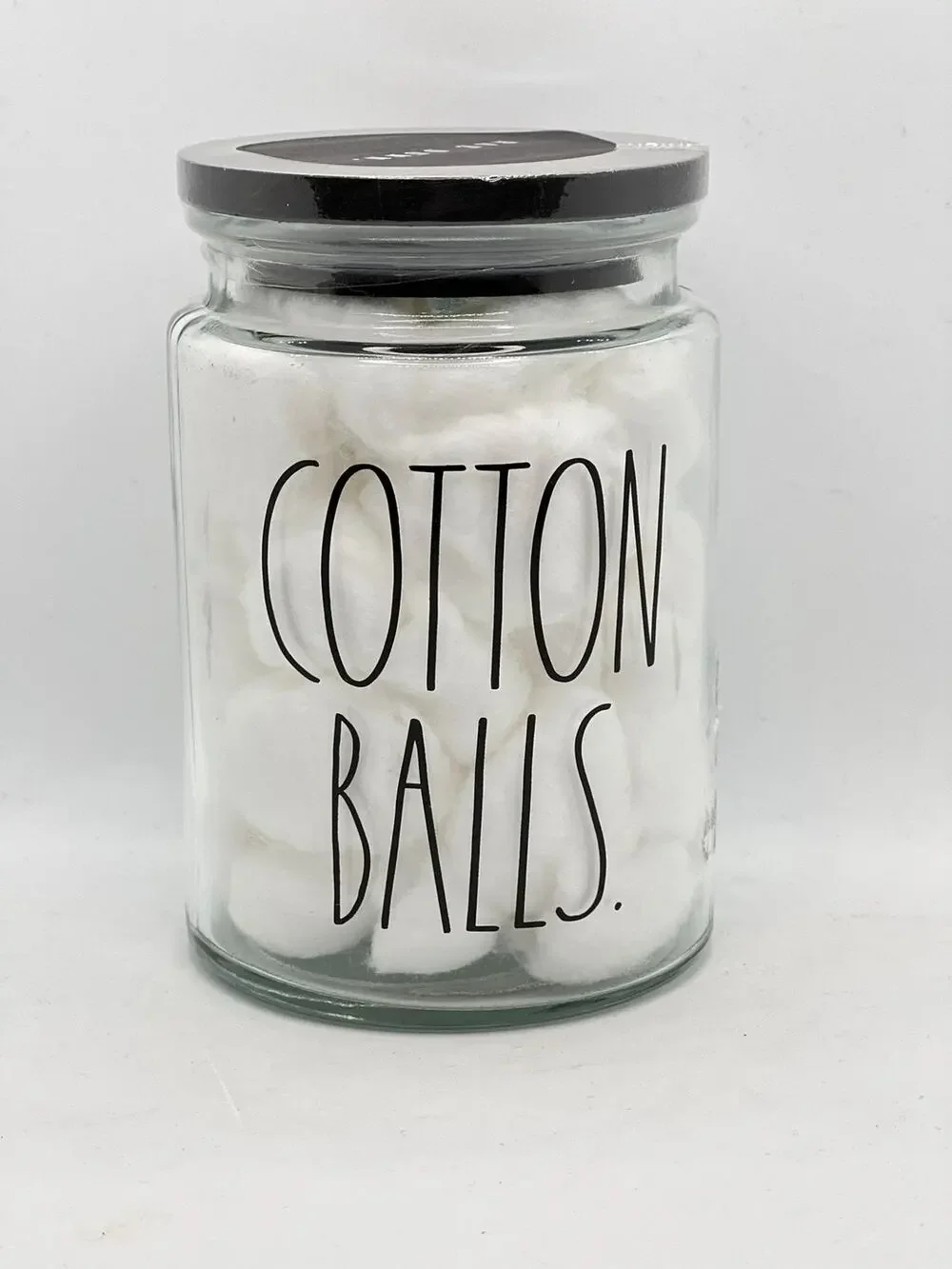 Rae Dunn Cotton Ball Storage Jar With Lid - Clear Glass - Black Lettering - Bath